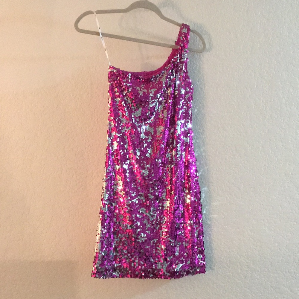 Pink and silver full sequined cocktail dress